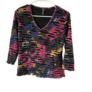 Sno Skins Shirt Womens Small Multicolor Textured Cutout Long Sleeve Top USA Made